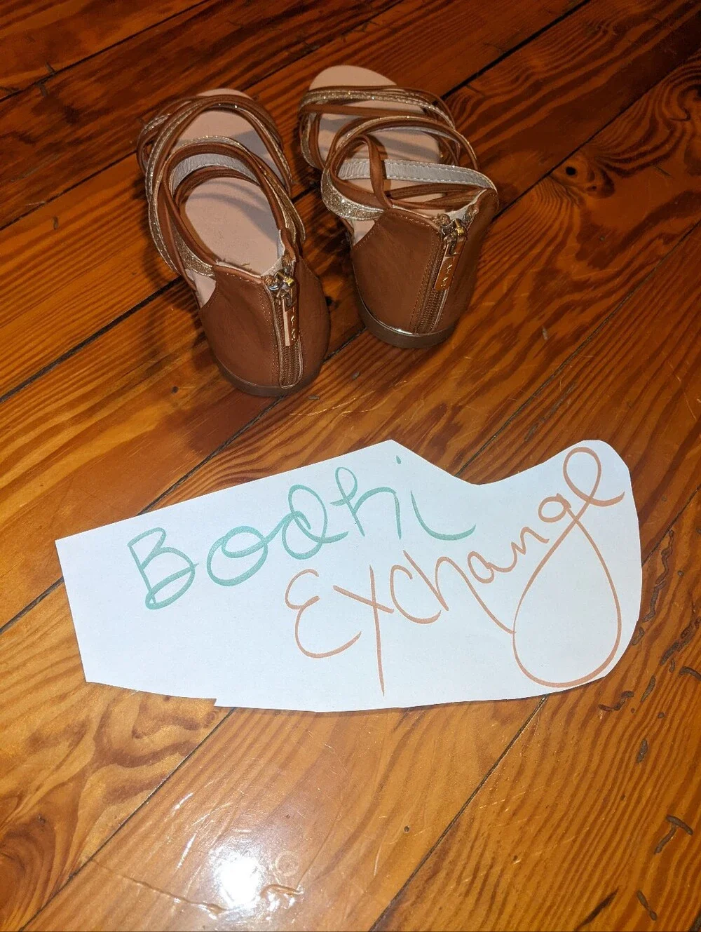 Tahari Girls' Tan and Gold Strappy Sandals